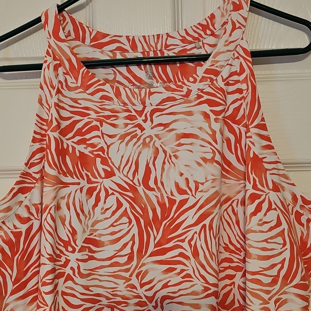 Tommy Bahama Island Zone Coral and White Printed Athletic Tank Top - Picture 2 of 14